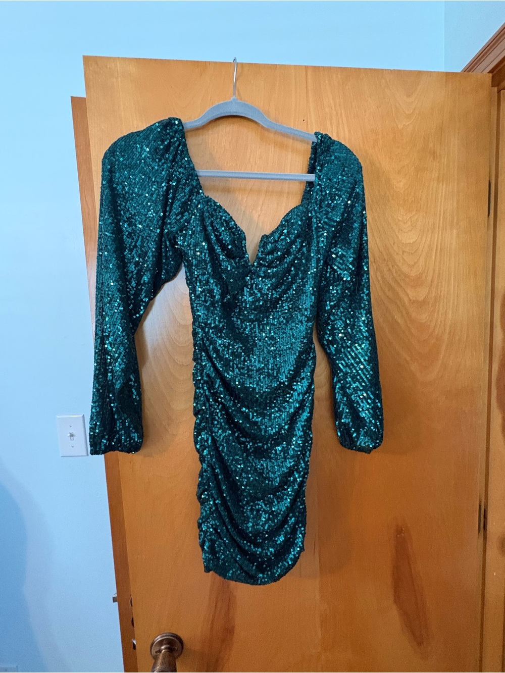 next Emerald Green Sequin Ruched Long-Sleeve Mini Dress
